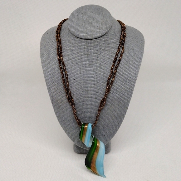 Art Glass Pendant and Beaded Necklace - Picture 1 of 9